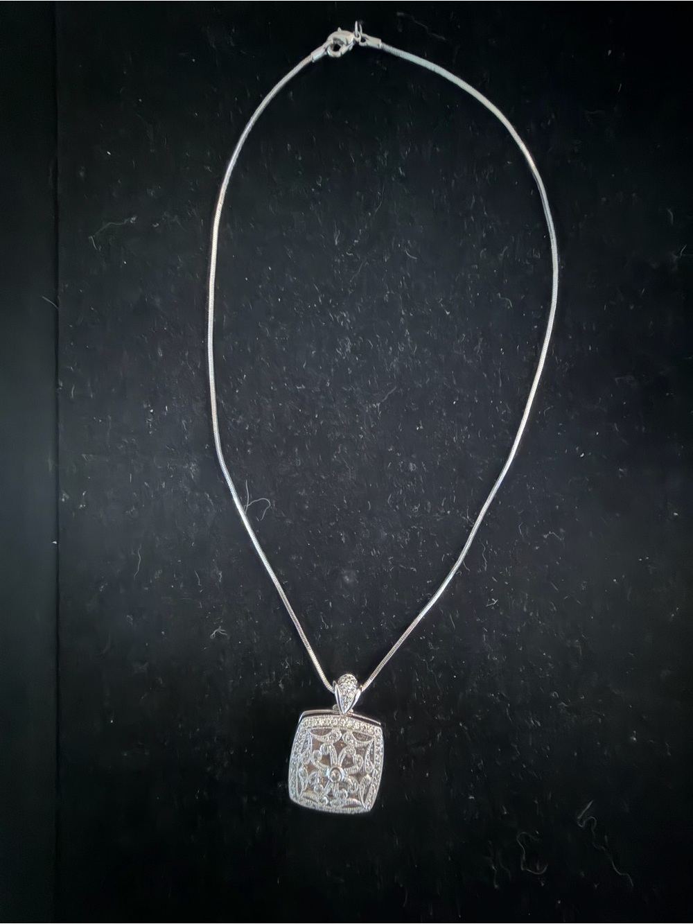 Sterling Silver Filigree Square Pendant Necklace - Silver - Picture 2 of 2